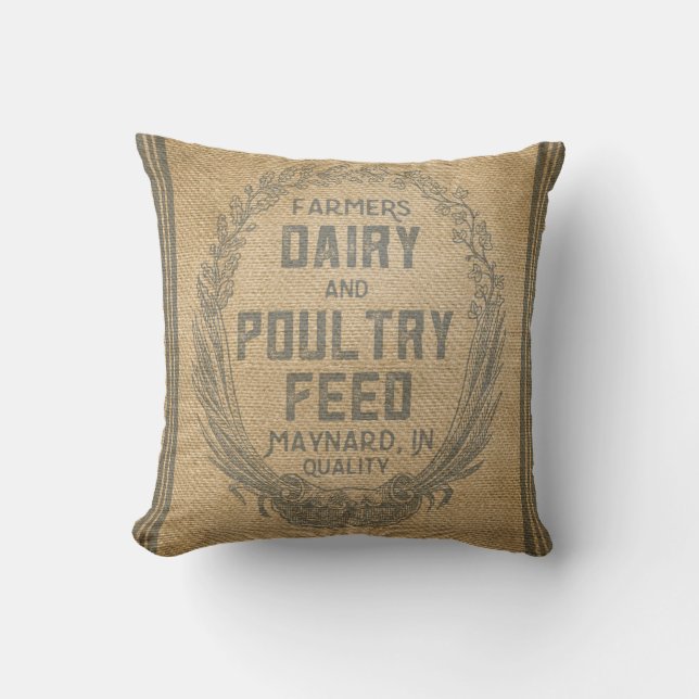 Farmers Dairy Poultry Feed Sack Burlap Cushion (Front)