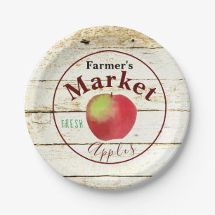 Farmer's market apples sign paper plate