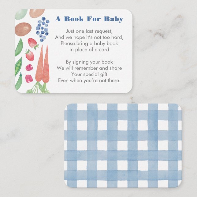 Farmers Market Baby Boy Shower Book Request Enclosure Card (Front/Back)