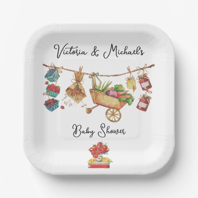 Farmers Market Baby Shower Clothesline Paper Plate (Front)