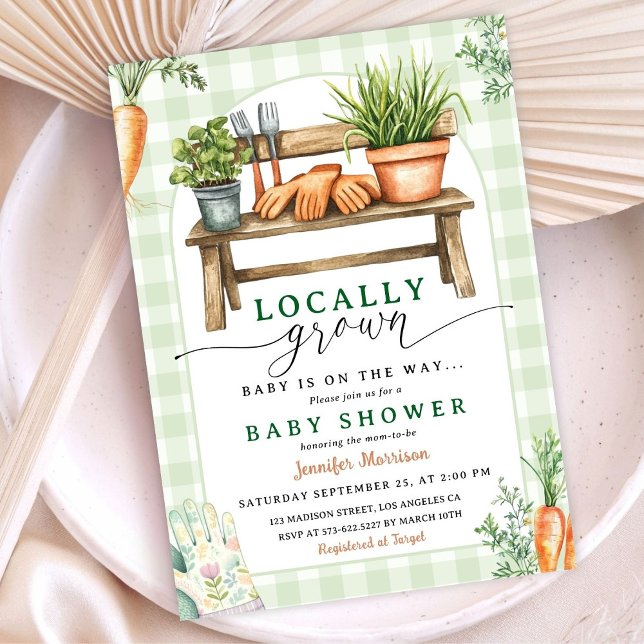 Farmers Market Baby Shower Gender Neutral Gingham Invitation (Creator Uploaded)