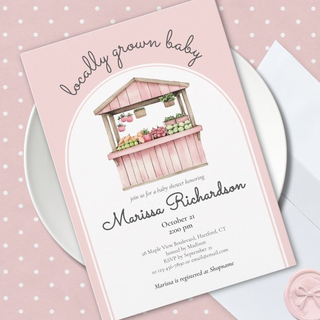 Farmers Market Baby Shower Invitation (locally grown baby pink farmers market baby girl shower invitation vintage rustic garden theme)