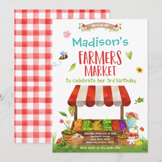 Farmers Market Birthday Locally Grown Girl Farm  I Invitation (Front/Back)