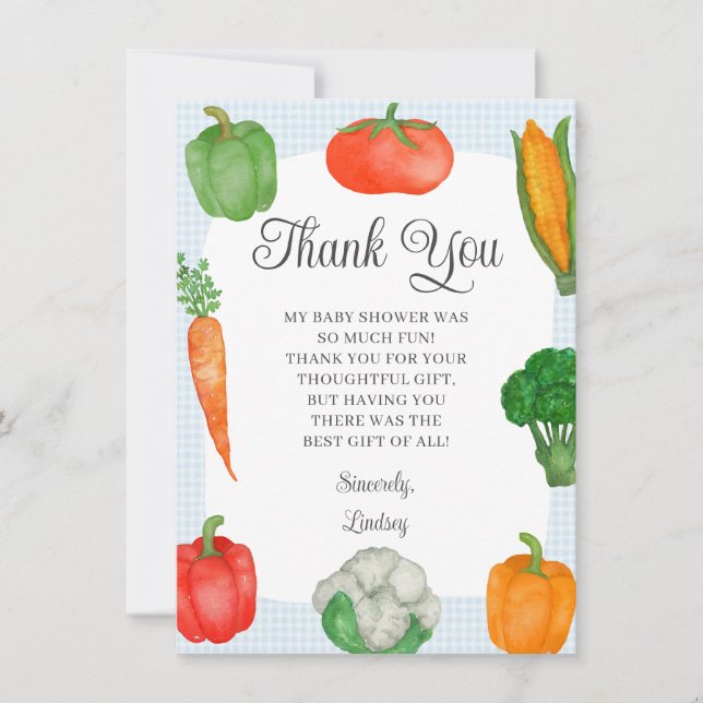Farmers Market Blue Baby Shower Thank You Card (Front)