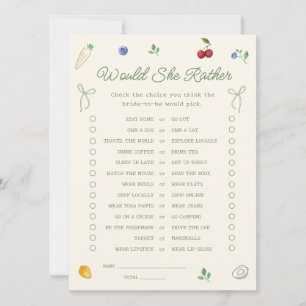 Farmers Market bridal shower Would She Rather Game Invitation