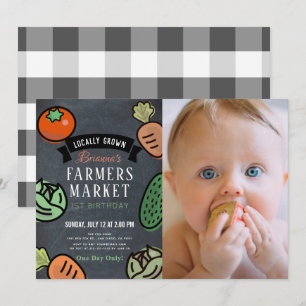 Farmers Market Chalkboard Photo 1st Birthday Invitation