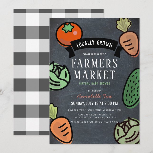 Farmers Market Chalkboard VIrtual Baby Shower Invitation (Front/Back)