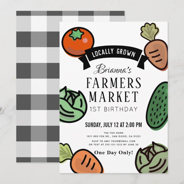 Farmers Market Chic 1st Birthday Invitation (Front/Back)