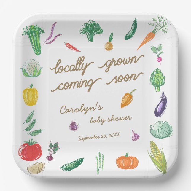 Farmers Market Colourful Vegetable Baby Shower Paper Plate (Front)