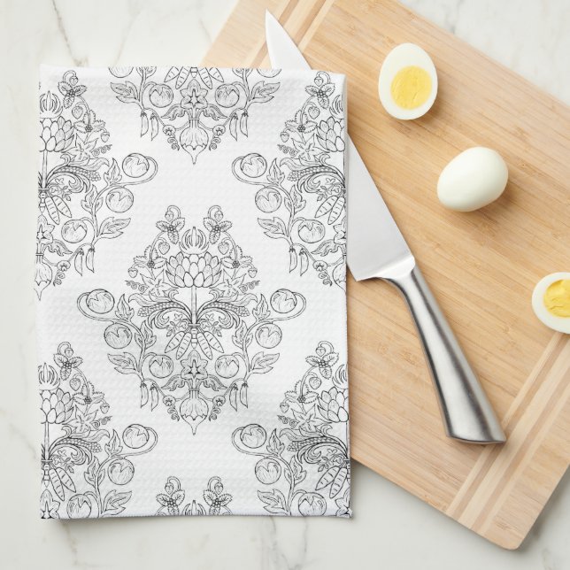 Farmers' Market Damask Tea Towel (Quarter Fold)