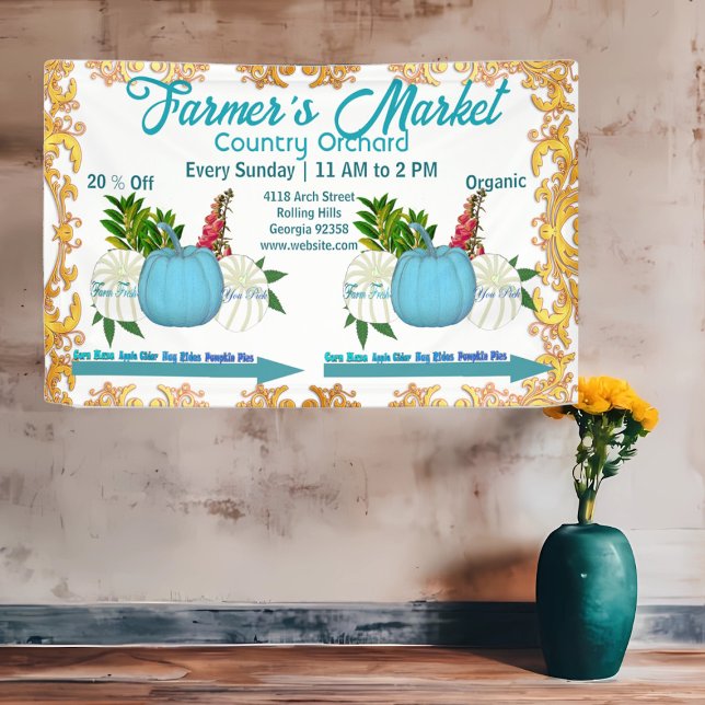Farmers Market Fall Pumpkins Harvest Golden Frame  Banner (Farmers Market Fall Pumpkins Harvest Golden Frame Banner)