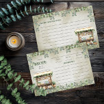 Farmer's Market Farm Stand Recipe Card<br><div class="desc">Beautiful forest and sage green eucalyptus and boutique Farmer's Market design. Rustic aged-look front background combined with the greenery laden wood stand and the surrounding overhanging eucalyptus is reminiscent of an open air Italian or country marketplace. Recipe name, servings, prep time and total time along with "from the kitchen of"...</div>