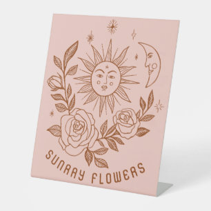 Farmers Market Florist Sun Moon Roses Magical Boho Pedestal Sign