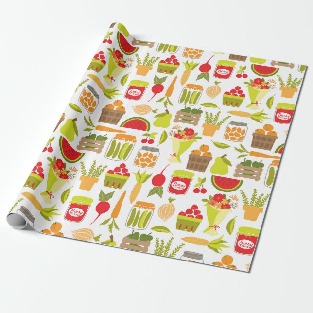 Farmers Market Fruit and Vegetables Wrapping Paper (Unrolled)