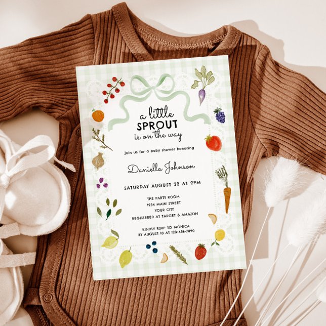 Farmer's Market Gingham & Lace Baby Shower Invitation (Farmer's Market Gingham Baby Shower Invite)