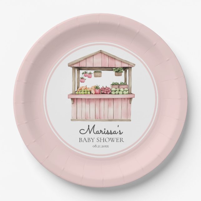 Farmers Market Girl Baby Shower Paper Plate (Front)