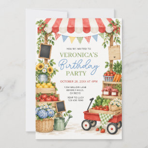 Farmers Market Girl Birthday Garden Flowers Party Invitation