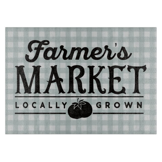 Farmers Market Grey Gingham Cutting Board (Front)
