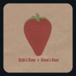 Farmers Market Inspired Wedding Sticker Strawberry<br><div class="desc">A wedding sticker featuring wrinkled brown paper image background and an illustration of a strawberry. Personalise the red text.</div>