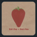Farmers Market Inspired Wedding Sticker Strawberry<br><div class="desc">A wedding sticker featuring wrinkled brown paper image background and an illustration of a strawberry. Personalise the red text.</div>