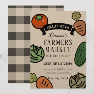 Farmers Market Kraft Paper 1st Birthday Invitation