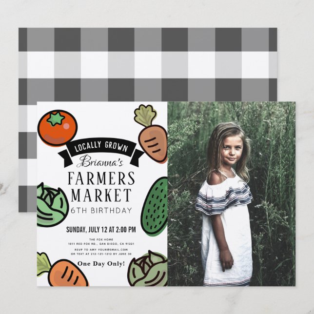 Farmers Market Kraft Paper Photo Birthday Invitation (Front/Back)