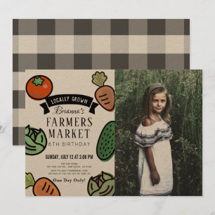 Farmers Market Kraft Paper Photo Birthday Invitation