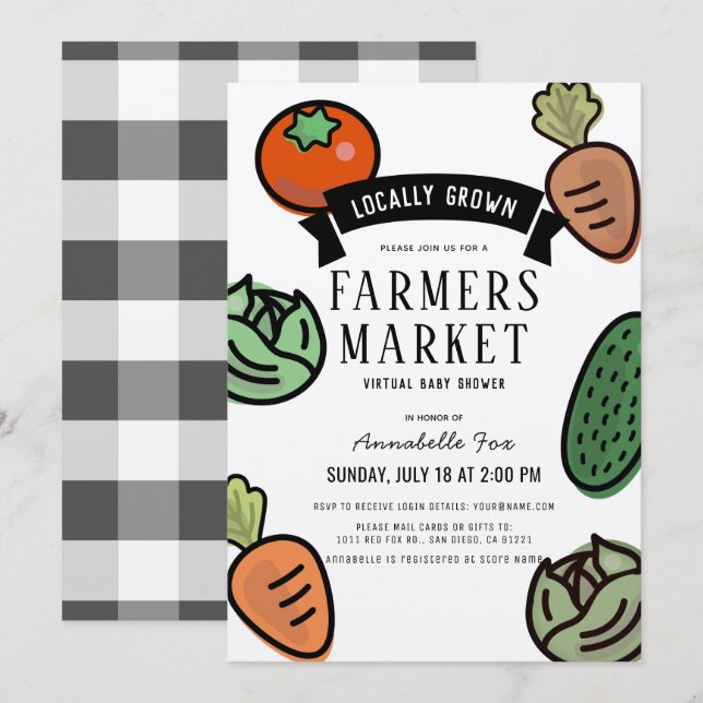 Farmers Market Kraft Paper Virtual Baby Shower Invitation (Front/Back)