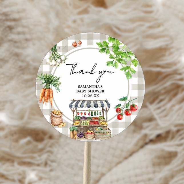 Farmers Market Locally Grown Baby Shower Classic Round Sticker (Farmers Market Locally Grown Baby Shower Sticker)