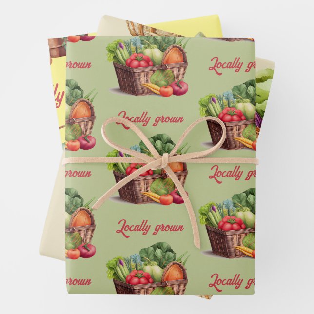Farmer's Market Locally Grown Baby Shower Gift Wrapping Paper Sheet (In situ)