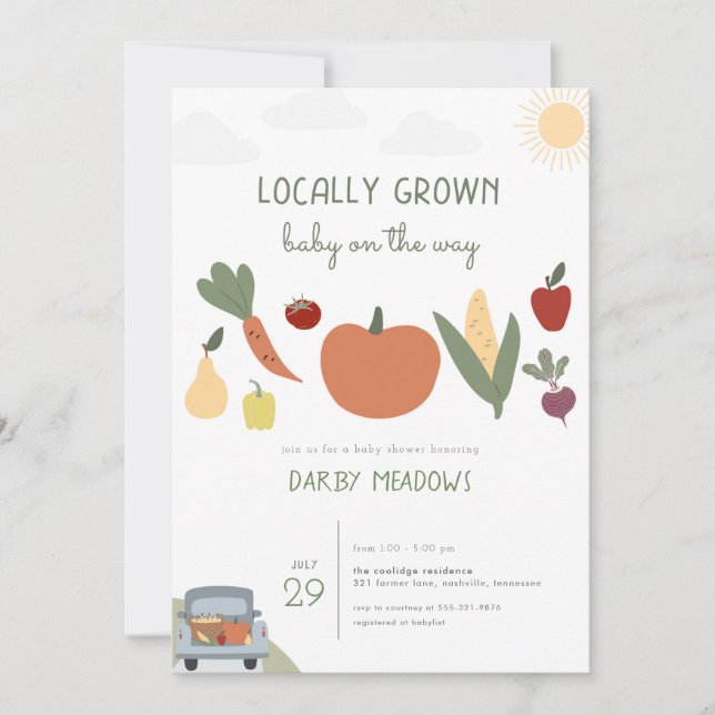 Farmers Market Locally Grown Baby Shower Invite (Front)