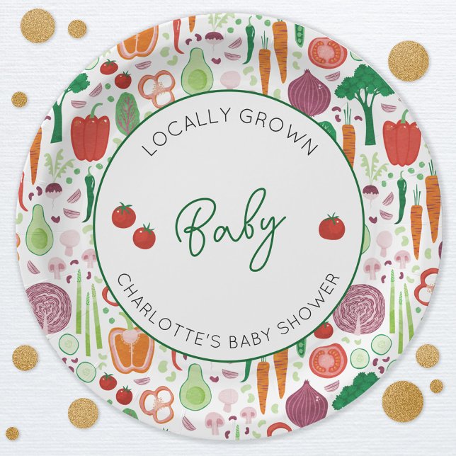 Farmers Market Locally Grown Baby Shower Paper Plate (Farmers market locally grown baby personalized baby shower party paper plates)