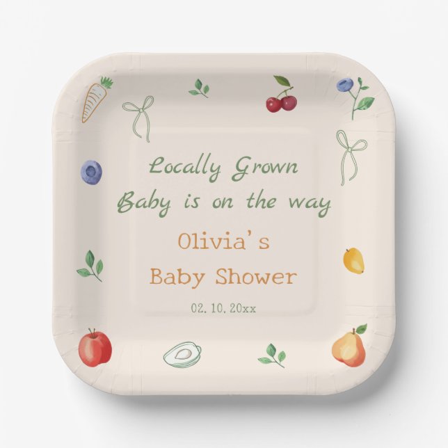 Farmers Market Locally Grown Baby Shower Paper Plate (Front)