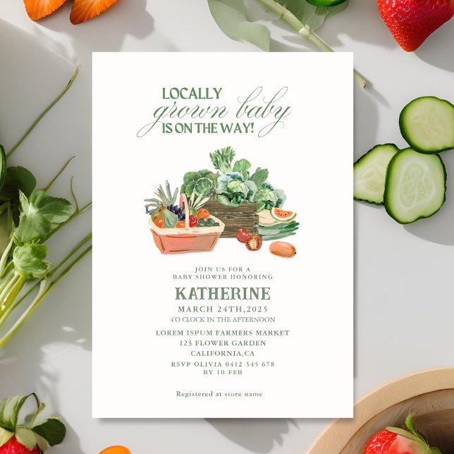 Farmers market locally grown green baby shower invitation (Creator Uploaded)