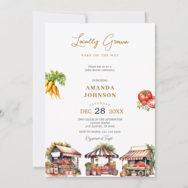 Farmers Market Locally Grown Veggies Baby Shower Invitation (Front)