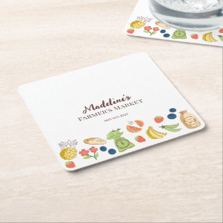 Farmer's Market Party Farm Fresh Produce Square Paper Coaster