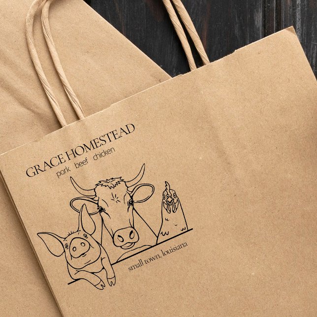 Farmers Market Pig Cow Chicken Add Name Rubber Stamp (Creator Uploaded)