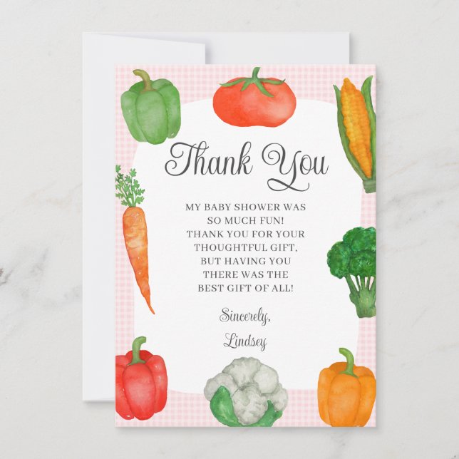 Farmers Market Pink Baby Shower Thank You Card (Front)