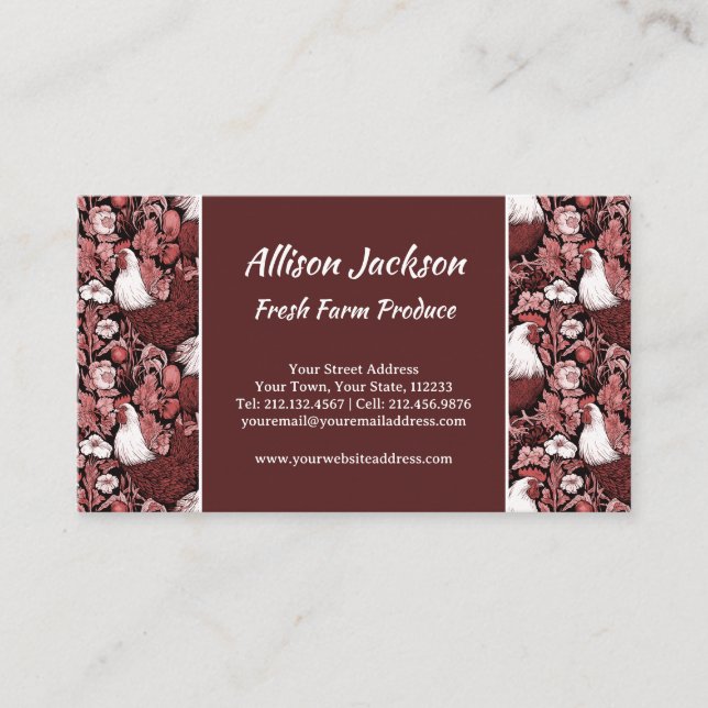 Farmers Market Poultry Farm Red and White Rooster Business Card (Front)
