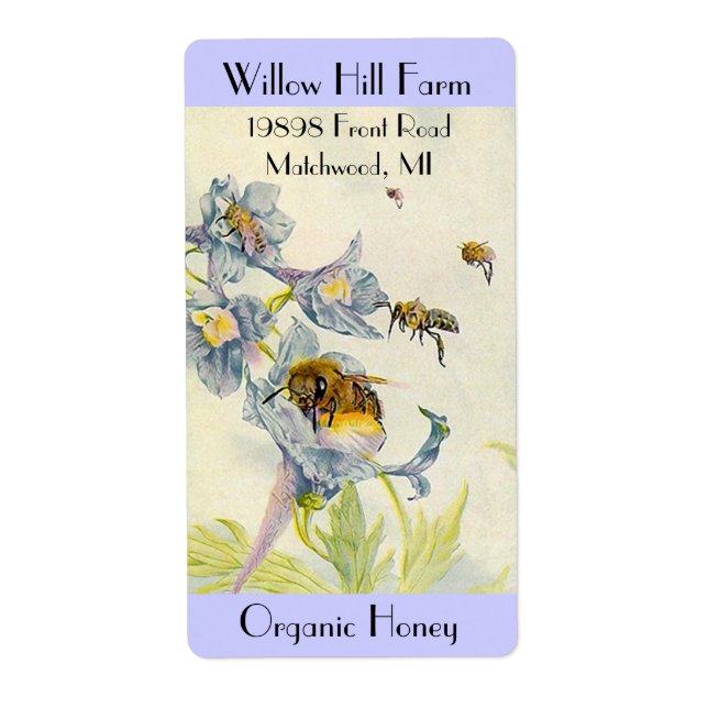Farmers Market Product Labels Honey Bees Flowers (Front)