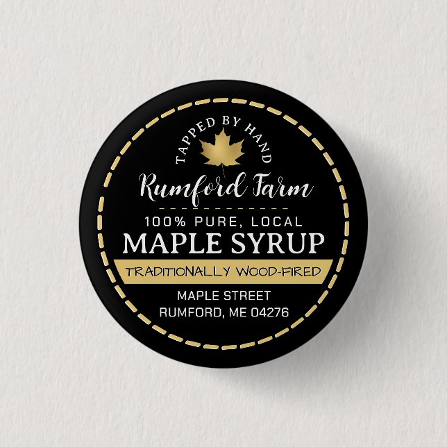 Farmer's Market Promotional Maple Syrup Gold Leaf  3 Cm Round Badge (Front)
