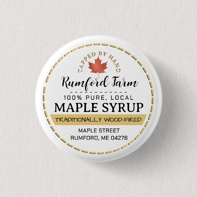Farmer's Market Promotional Maple Syrup Gold Leaf  3 Cm Round Badge (Front)