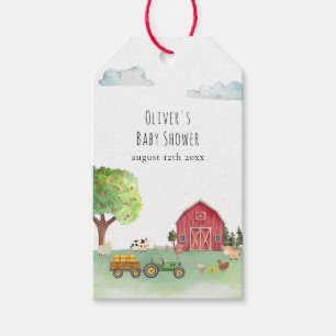 Farmers Market Red Barnyard Tractor Baby Shower Gift Tags
