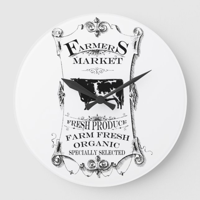 Farmers Market Round Large Kitchen Wall Clock (Front)