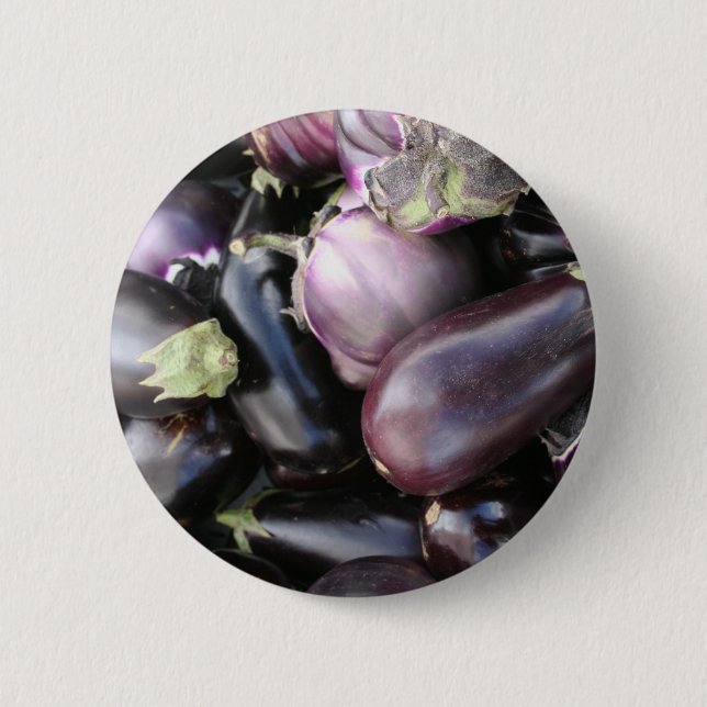 Farmers Market Selection of Purple Eggplants 6 Cm Round Badge (Front)