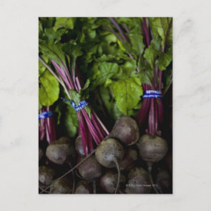 farmers market stand with various produce/ 2 postcard