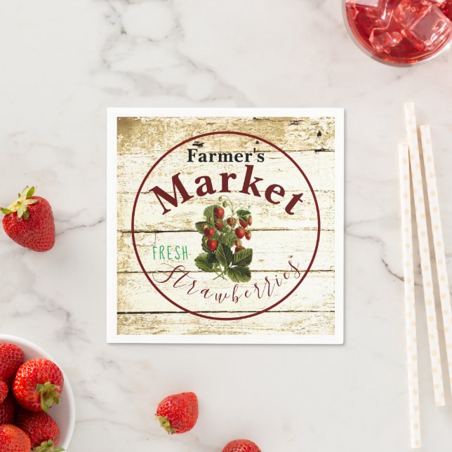 Farmer's market strawberries sign  napkin (Insitu)