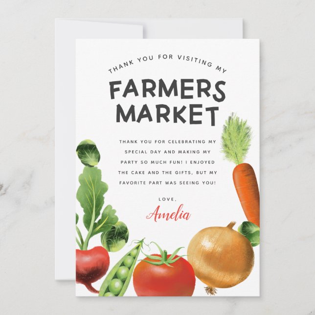 Farmers Market Theme Kids Birthday Party Thank You Card (Front)
