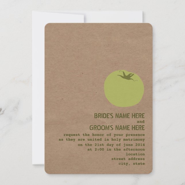 Farmer's Market Theme Wedding Invite Green Tomato (Front)