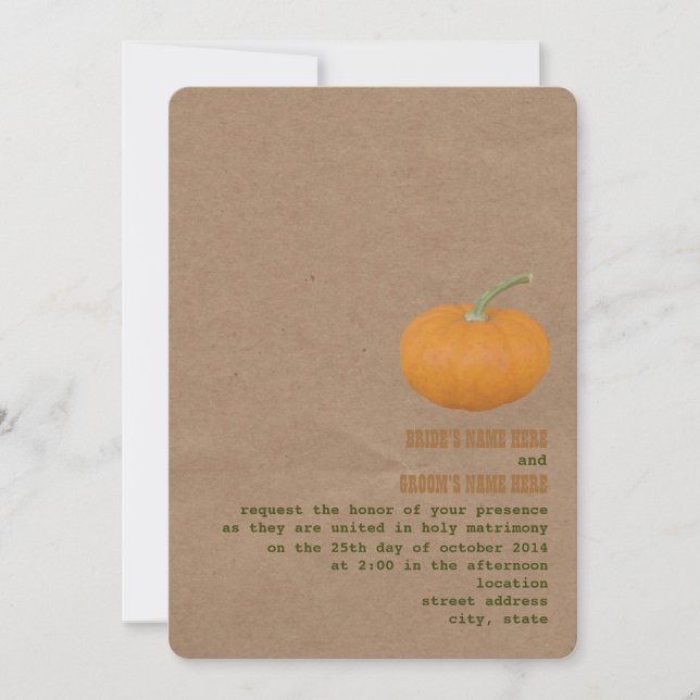 Farmer's Market Theme Wedding Invite | Pumpkin (Front)